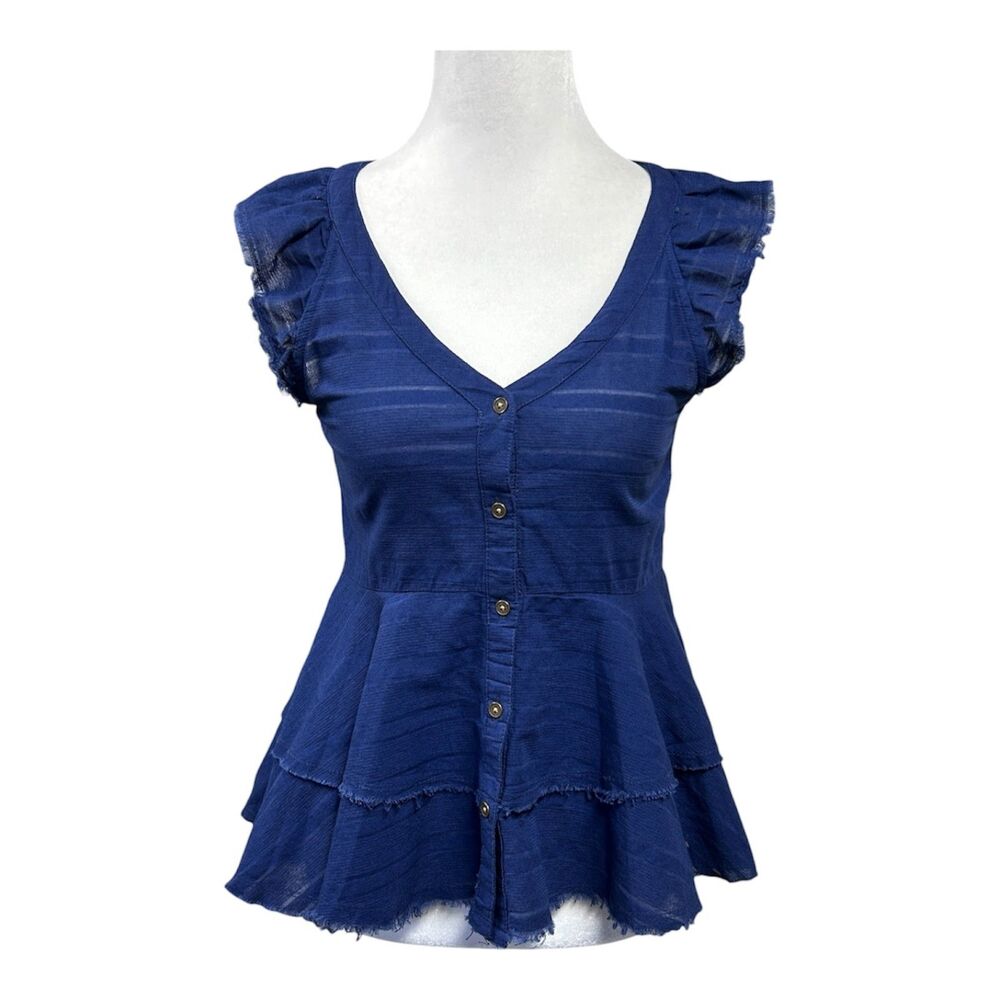 NEW True Craft Southern Roadtrip 3 Tiered Peplum Raw Hem Sheer Blouse Sz XS